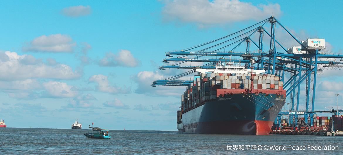 一艘集装箱船在越南靠岸。